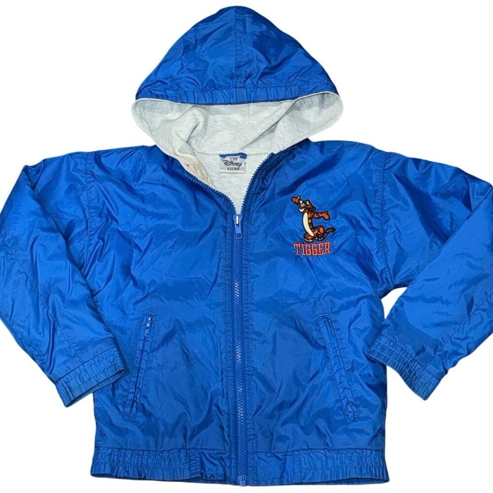 Vintage Disney Store Tigger Hooded Windbreaker Jacket Blue Youth 5/6 Embroidered
